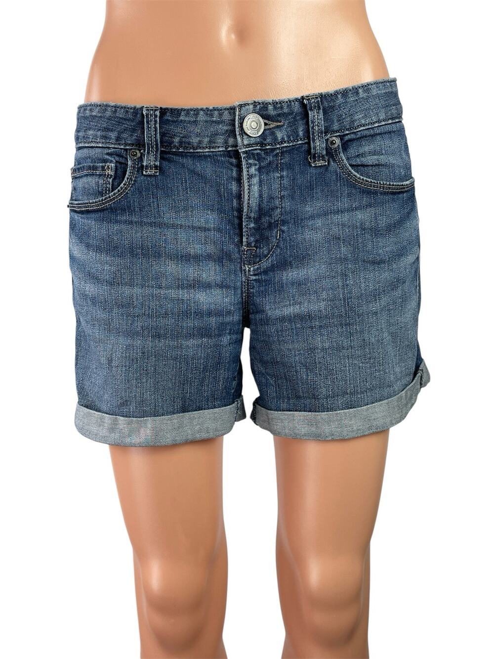 Ann Taylor LOFT Women's Blue Medium Wash Mid Rise Cuffed Denim Jean Shorts 26/2